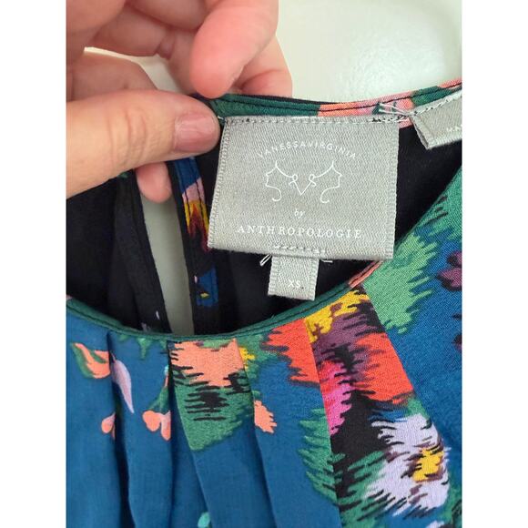Anthropologie Vanessa Virginia Pleated Floral Wanderlust Top XS - Picture 3 of 4
